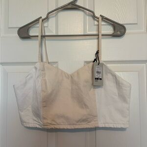 Topshop Women's 12 white cream Denim Zipper Bustier Crop Top - NWT